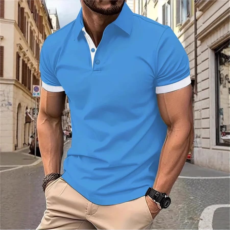 Men's Slim-Fit Color Block Polo Shirt – Breathable Polyester Short-Sleeve Top With Contrast Collar (S-8xl, 20+ Colors, Casual & Sporty Style)​​