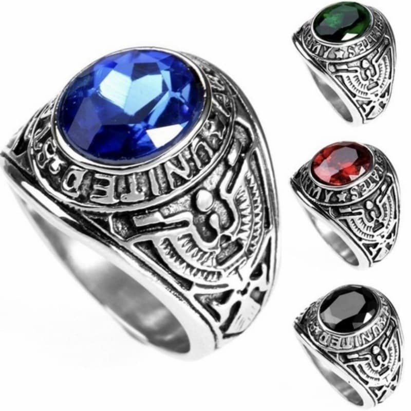 Huaji Europan And Alloy Amrican Soldir Rtro Eagl Inlaid With Rd Blu Black Grn Gmston Ring Factory Dirct
