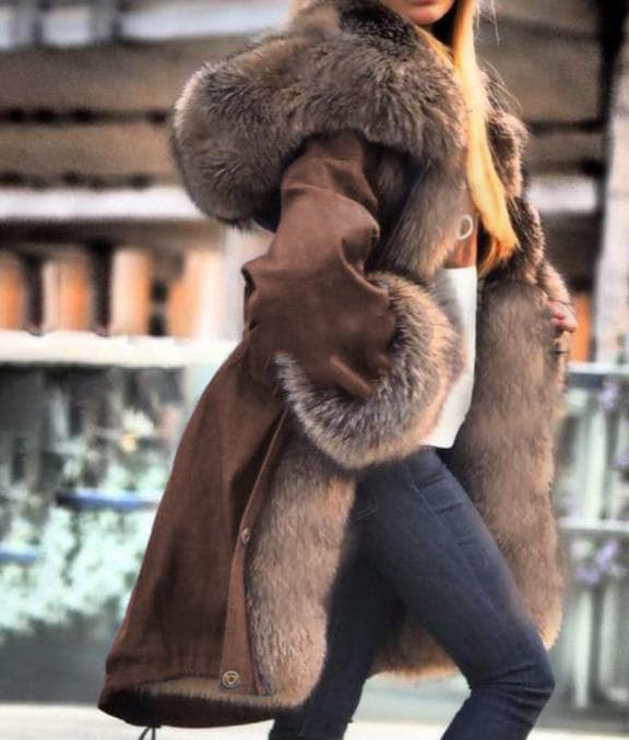 Crystal fox fur large collar long fur collar hooded coat
