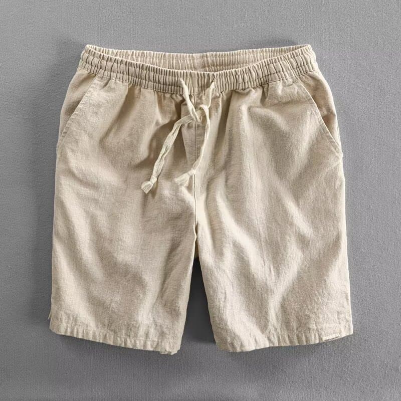 Men's Clothing Shorts Solid Color Simple Elastic Drawstring Linen Cotton Beach Leisure Loose Five Point