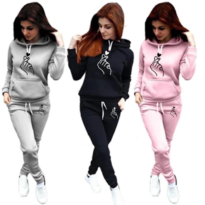 Fashion Women Track Sports Wear Jogging Ladies Hooded Tracksuit Set Clothes Hoodies+Sweatpants Sweat Suits