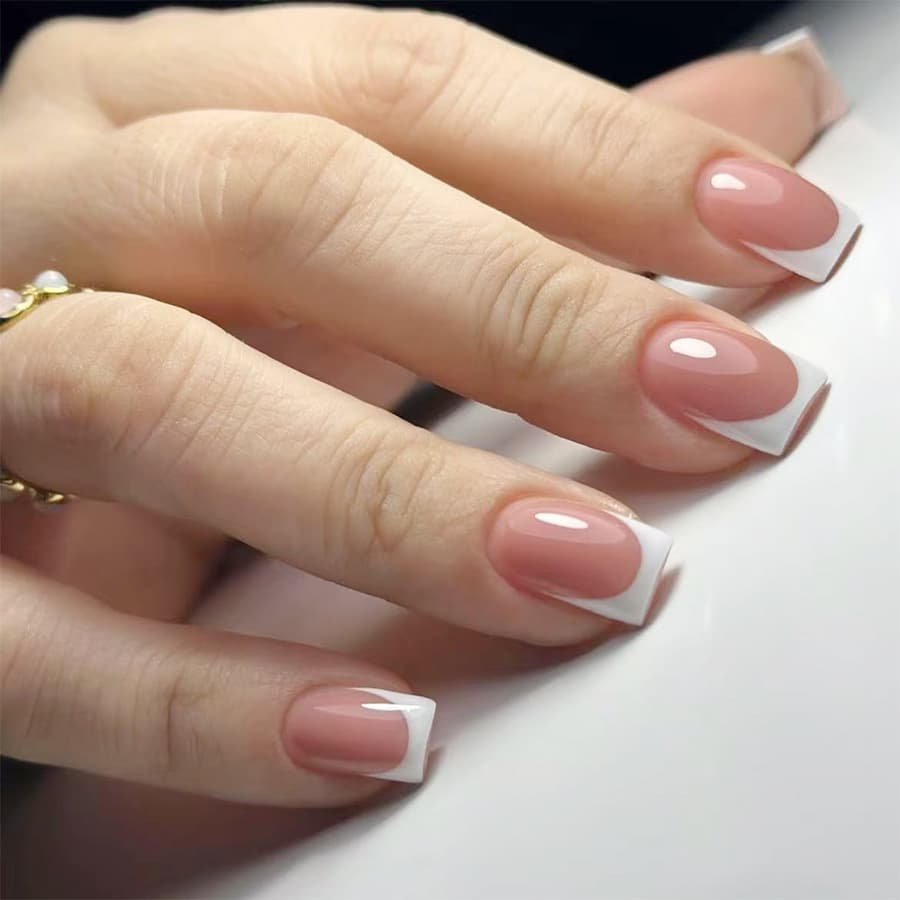 Simple White French Nude Square Nail Tips Glossy Short Wearable False Nails Elegant Skin Tone 24 Pieces