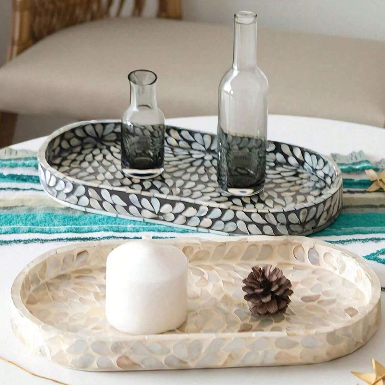French Light Luxury Style Home Tea Oval Natural Shell Candle Storage Tray Living Room Entrance Decoration