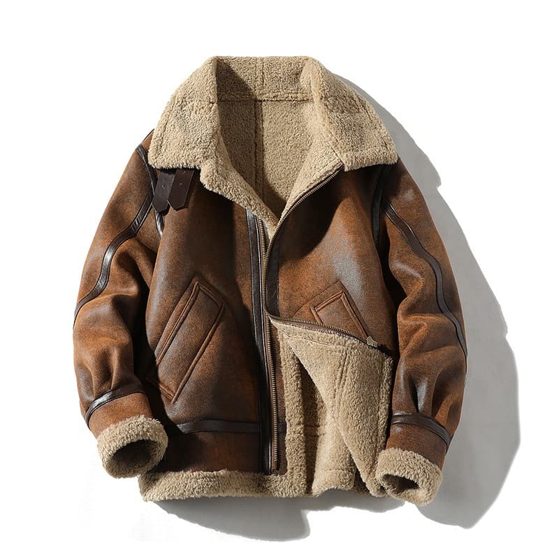 Vintage Suede-Look Bomber Jacket – Fleece-Lined Winter Coat For Men (Coffee Brown, S-XXXL)