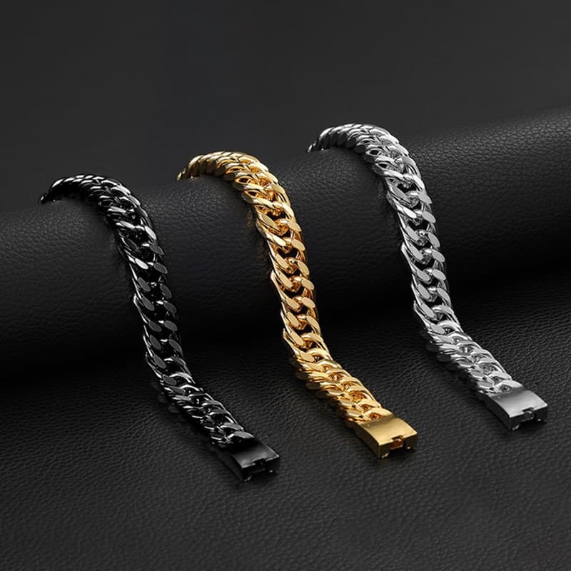 Fashion Gold Plated Links Bracelet Men's Double Buckle Chain Bracelet Hip Hop Cuban Bracelet
