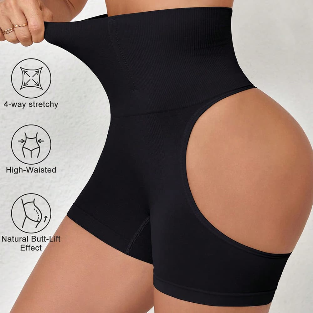 "High-Waisted Shapewear Shorts With Boning - Butt Lifting & Tummy Control Seamless Underwear For Women - Breathable Nylon Blend Slimming Panties