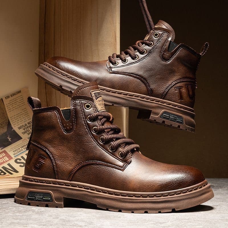Men's Classic British Style Work Boots - Fashionable Unisex Leather-Look Ankle Boots With Cushioned EVA Insole & Breathable Lining (Black/Brown)​