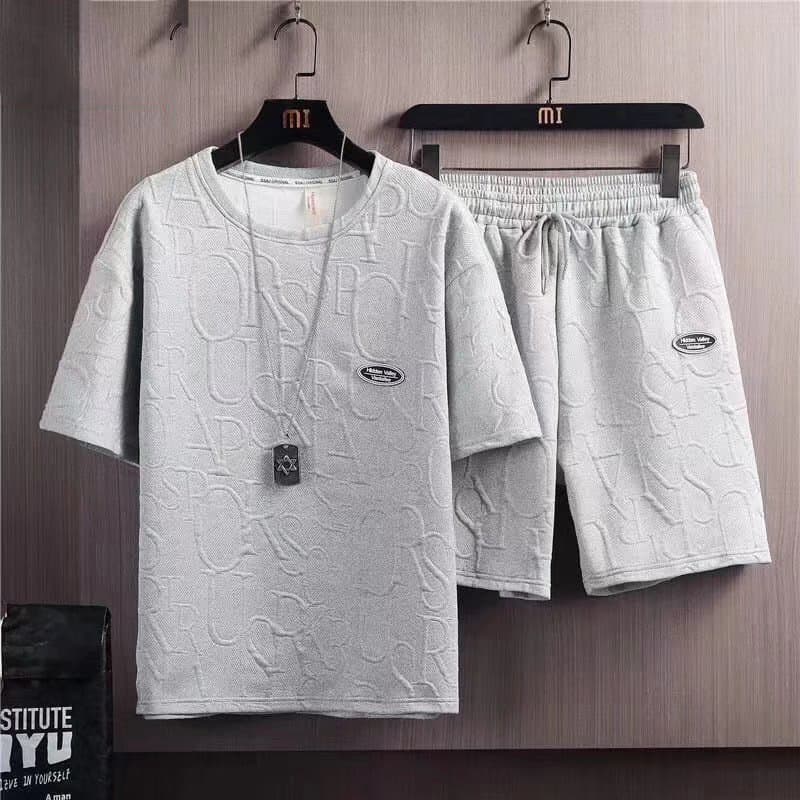 Men's Clothing Waffle Shorts Short Sleeved T Shirt Men's Summer Thin Loose Youth Casual Summer Suit Men's Trend
