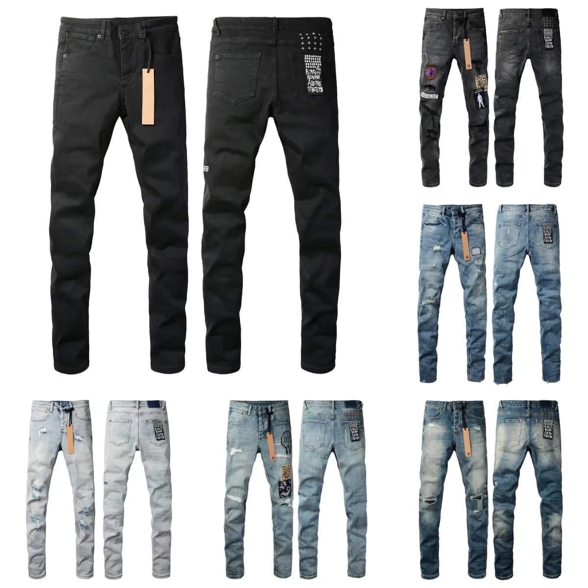 Men's designer jeans Brand Slim Fit Hole Ripped Biker Pants Skinny Pant Designer Stack Mens Womens Trend ubi