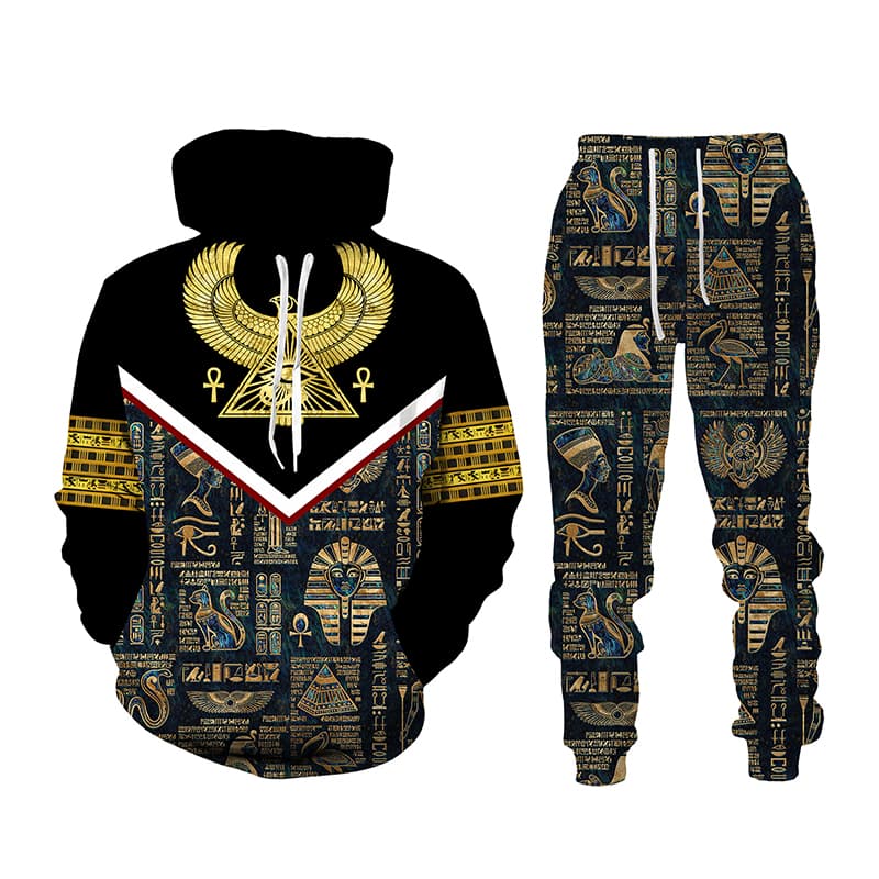 S-6XL Large Size 3D Men's Jacket Egypt Print Hoodie Pants Set Men's Tracksuit Winter and Autumn Sports Wear Mens