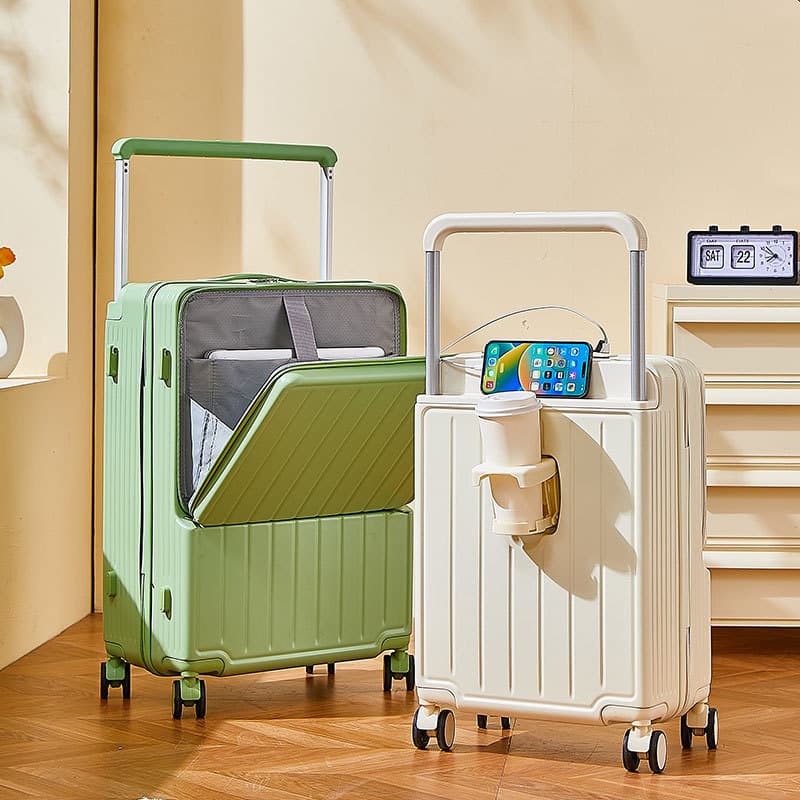 Luggage Wide Trolley Luggage Front Opening Box Women's Trolley Case 24 Inch Large Capacity Password Travel Leather Suitcase