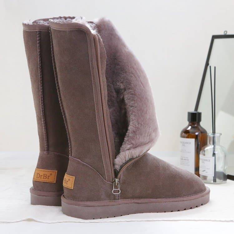 High Snow Boots For Women 2023 Winter New Fleece-lined Thickened Side Zipper Suede Mid Heel Long Northeast Snow Shoes