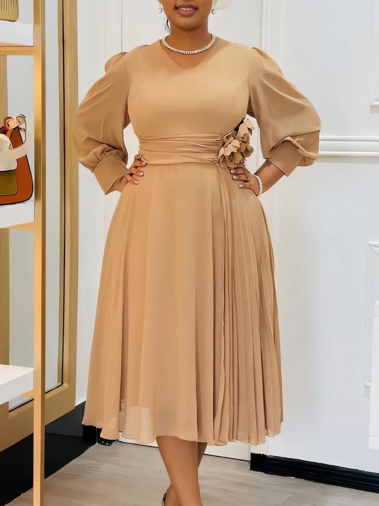 K New Fashion Elegant Plain Color A-line Skirt Plus Size Dress