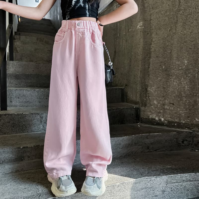 Straight wide leg , big version, western-style silk jeans, summer thin style, girls, children's fashionable narrow