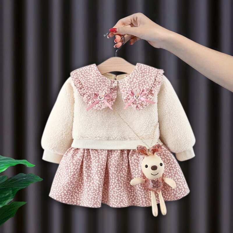 3457 Girls' Autumn/Winter New Collection with Thick Velvet and Western Style Children's Baby Winter Princess Dress