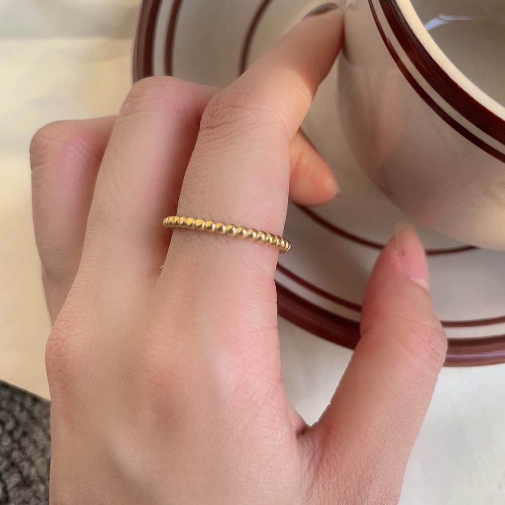 Women's Jewelry - Minimalist Stackable Ring Set, 18K Gold Plated Stainless Steel Geometric Ball Bead Rings For Everyday Elegance, Sizes 5-10