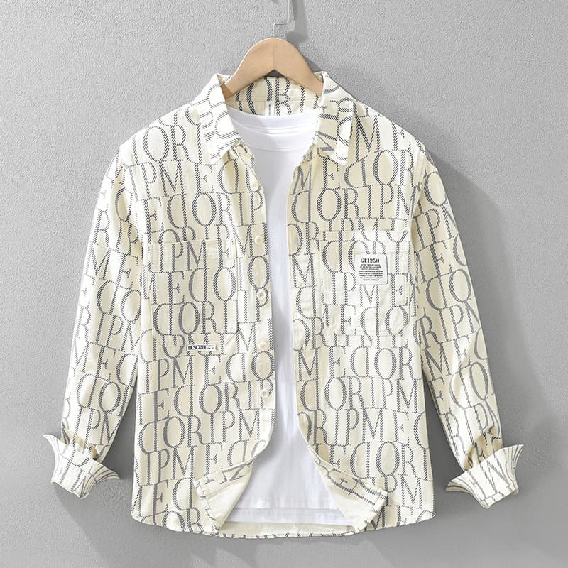 7565 Japanese Trend Printed Long-sleeved Shirt, Fashionable And Versatile Men's Literary And Casual Loose Top, One Piece Is Sent On Behalf Of Others.