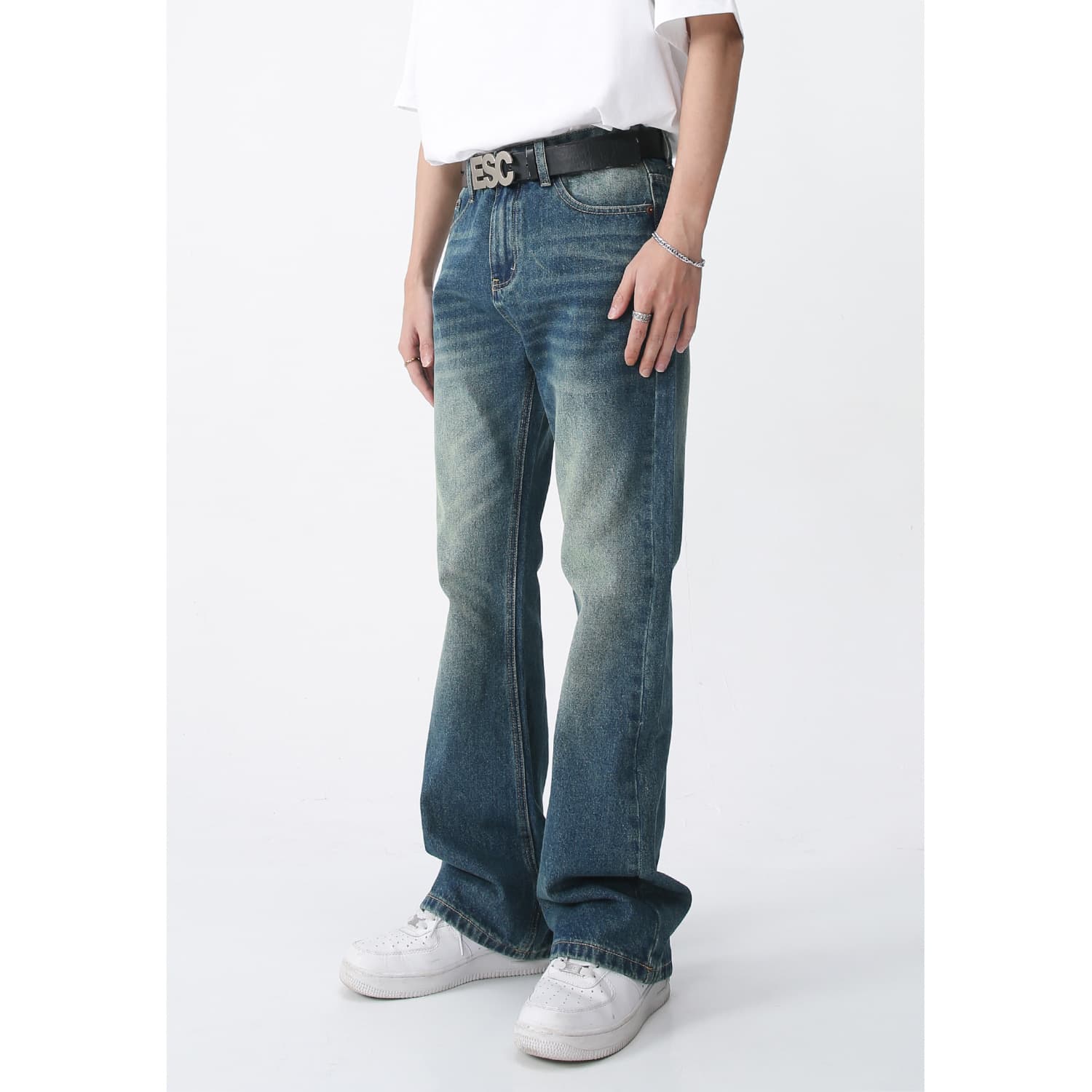 Men's clothing vintage made old ground white micro straight-leg pants