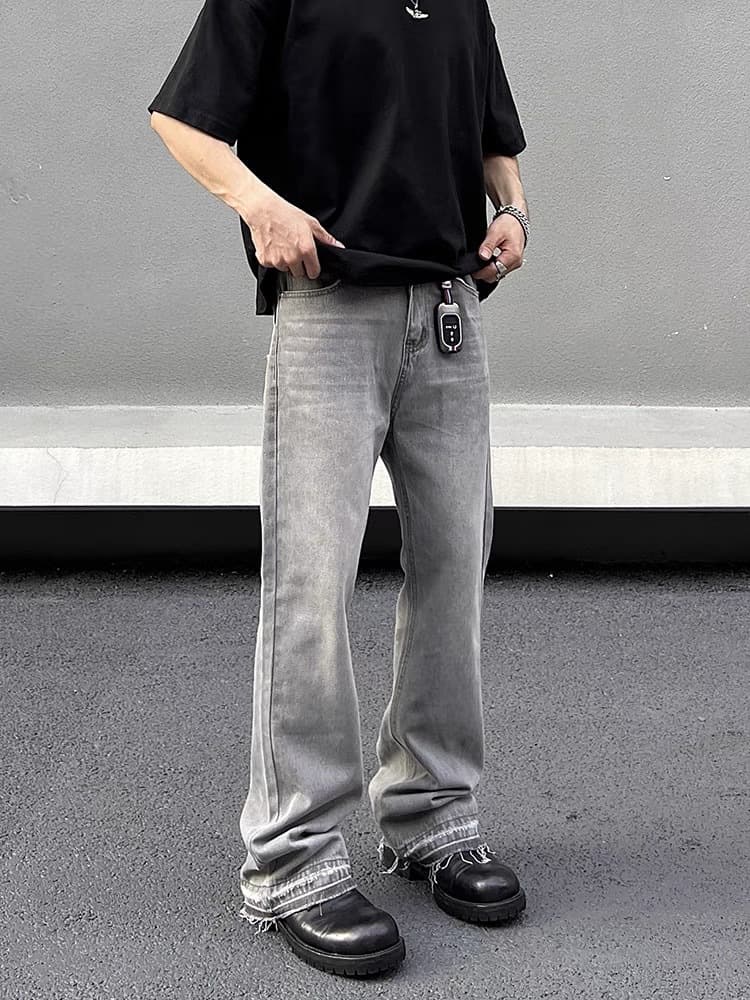 Men's Clothing High Street Washed Gray Straight Tube Slightly Flared Cleanfit Pants Trendy
