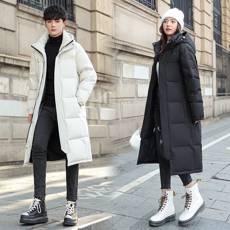 Unisex Long Winter Coat With Hood, Warm Down Jacket For Men & Women, Fashionable Korean Style Overcoat, Cold Weather Outerwear​