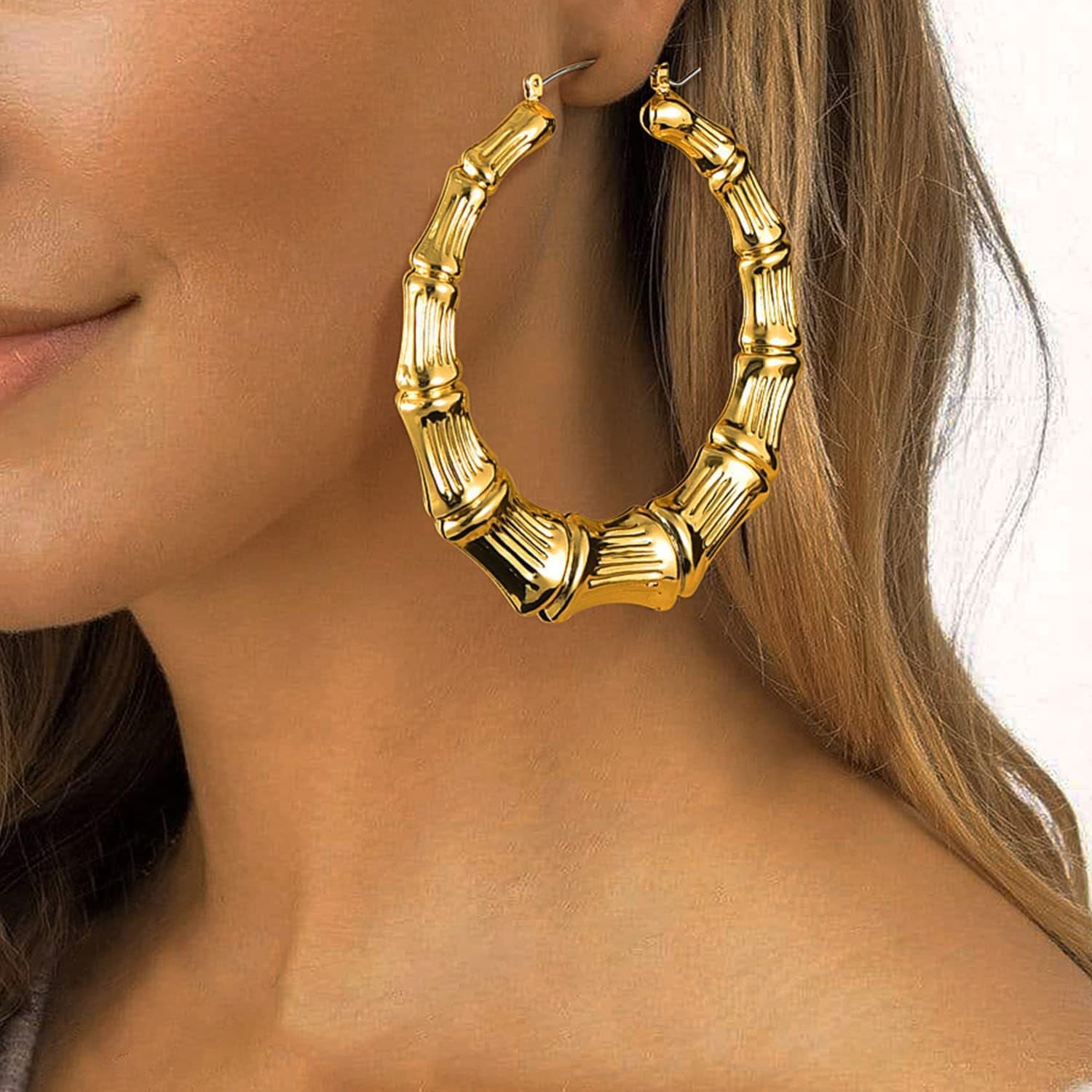 Bamboo Knot New Style High-End Earrings Hoop Niche Metal Texture Ear Jewelry