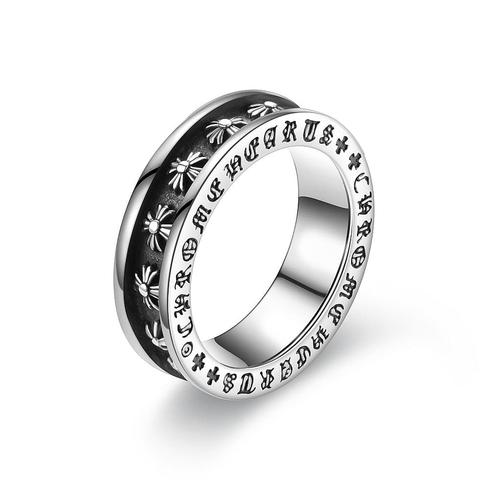 Personalized Fashion Inscription Cross Titanium Steel Cold Wind Men's Ring Jewelry