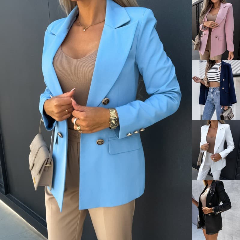 Women's Clothing Double-breasted Fashionable Solid Color Small Suit Jacket For Women