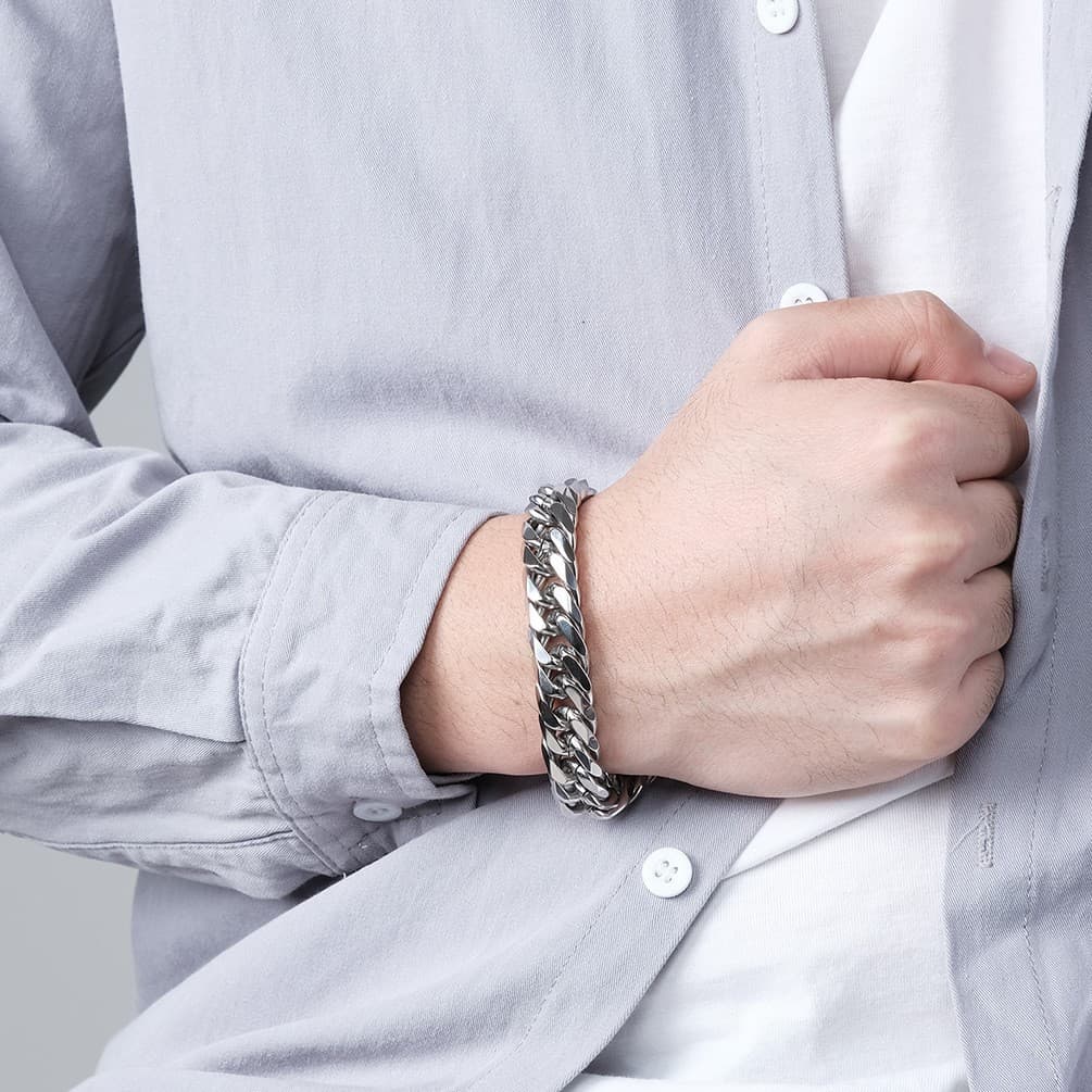 Wear for men and women, neutral and cold style, double woven NK titanium steel bracelet, simple men's plain chain bracelet