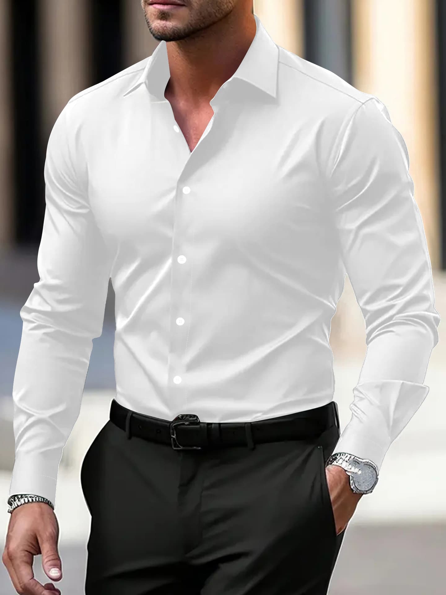 Chemise blanche à manches longues pour homme, vêtement de travail, coupe slim, grande taille, style professionnel, printemps et automne