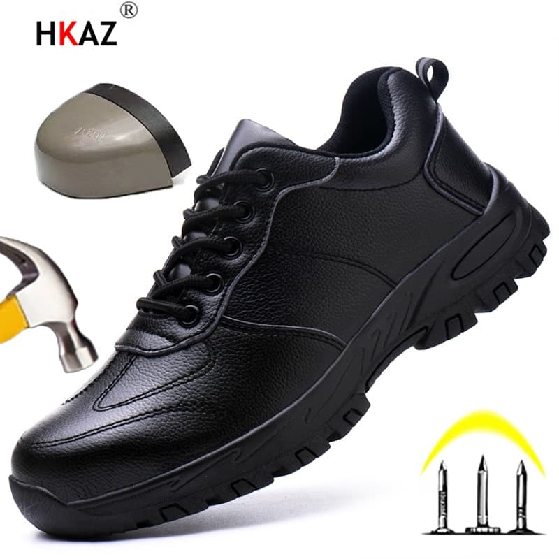 Breathable Lightweight Leather Style Men Sneakers Indestructible Safety Shoes Women Steel Toe Work Boots LBX1218