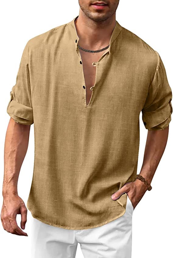 Man's clothing Cotton linen casual beach hippie shirt Long Sleeve T-shirt * Shirt