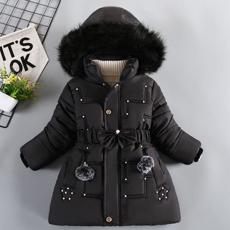 kid's clothing Children's winter coat with fleece thickened coat large children's medium long little girl cotton