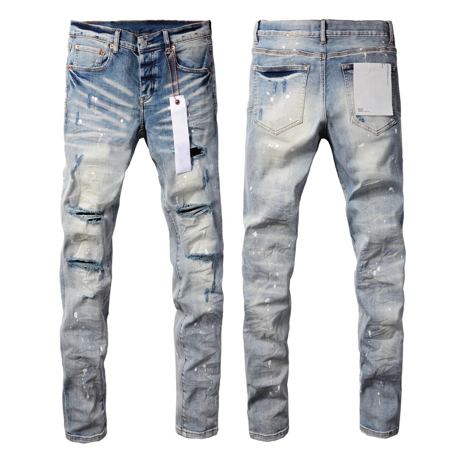 Men's Blue Washed Distressed Skinny Jeans High Street Style Spring Hip Hop Retro Stretch Denim