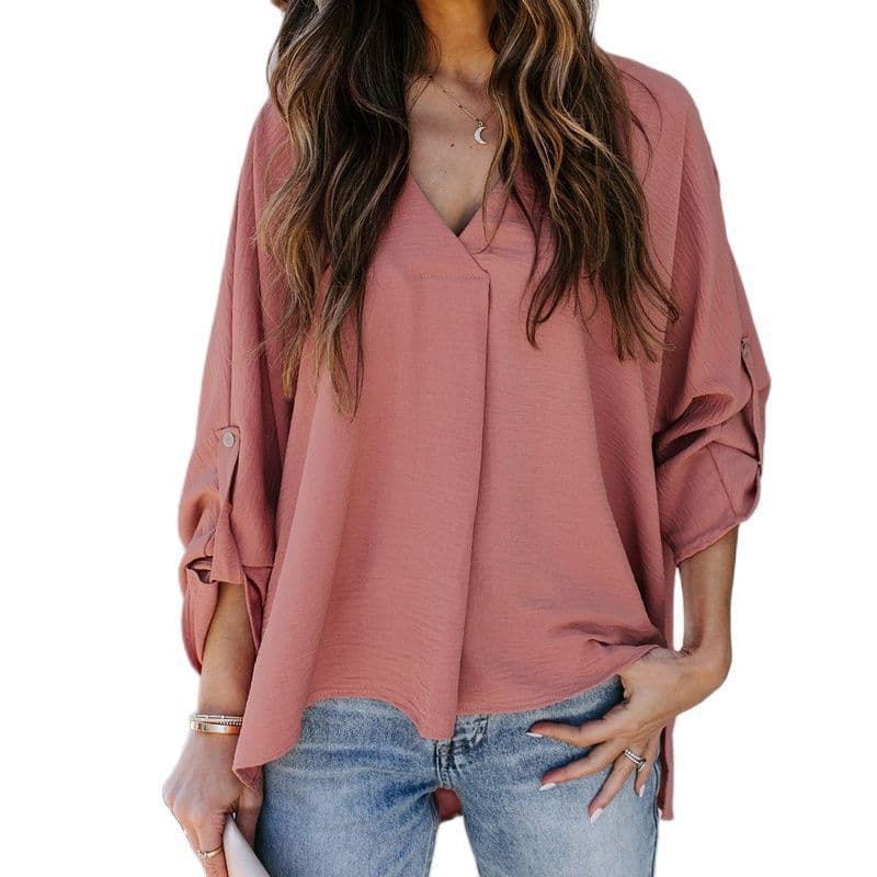 Chemisier ample sexy à col en V pour femme, grande taille, polyvalent et décontracté