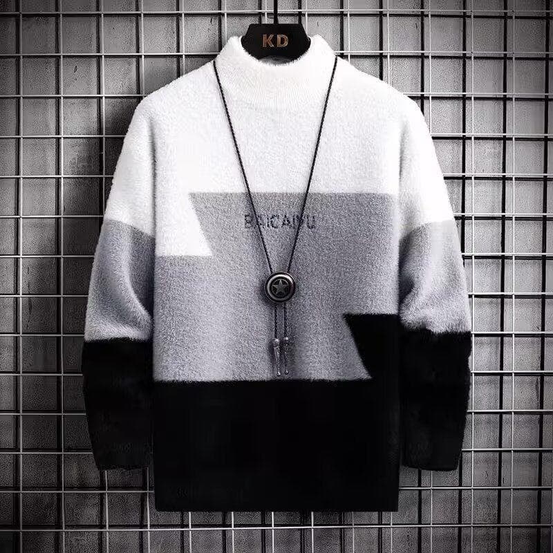 Men's Clothing sweater for men, half turtleneck thick bottoming sweater for junior high school and high school students, mink fleece sweater