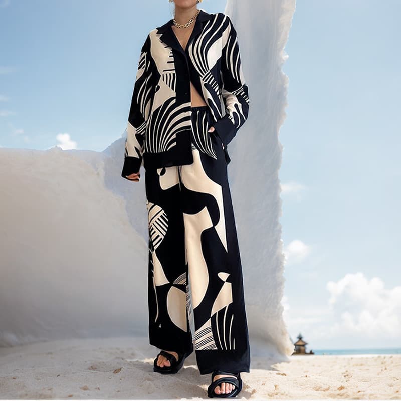new style elegant trendy printed long-sleeved trousers casual fashion suit