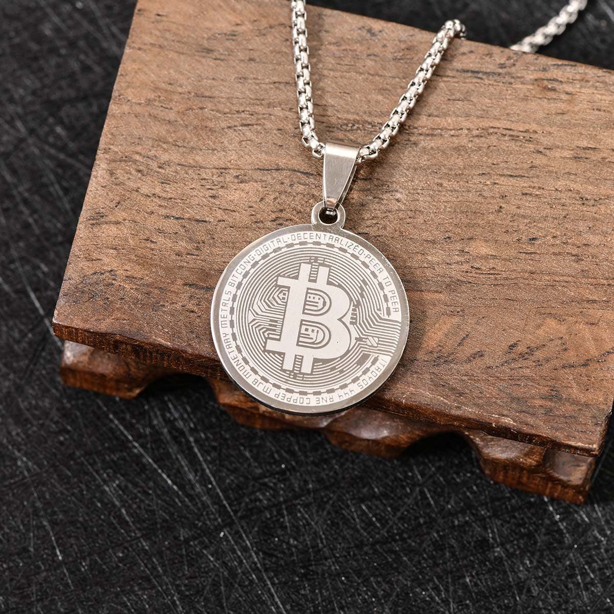 Collier commémoratif Bitcoin en acier inoxydable avec pendentif rond personnalisé en titane de 25 mm