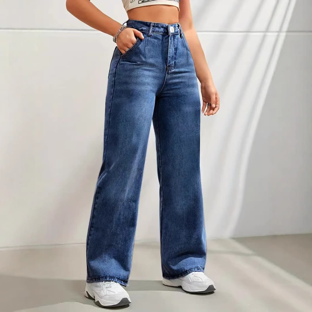 Women's Clothing New Discount Craft Washed Mid Waist Wide Leg Jeans Loose Casual Versatile