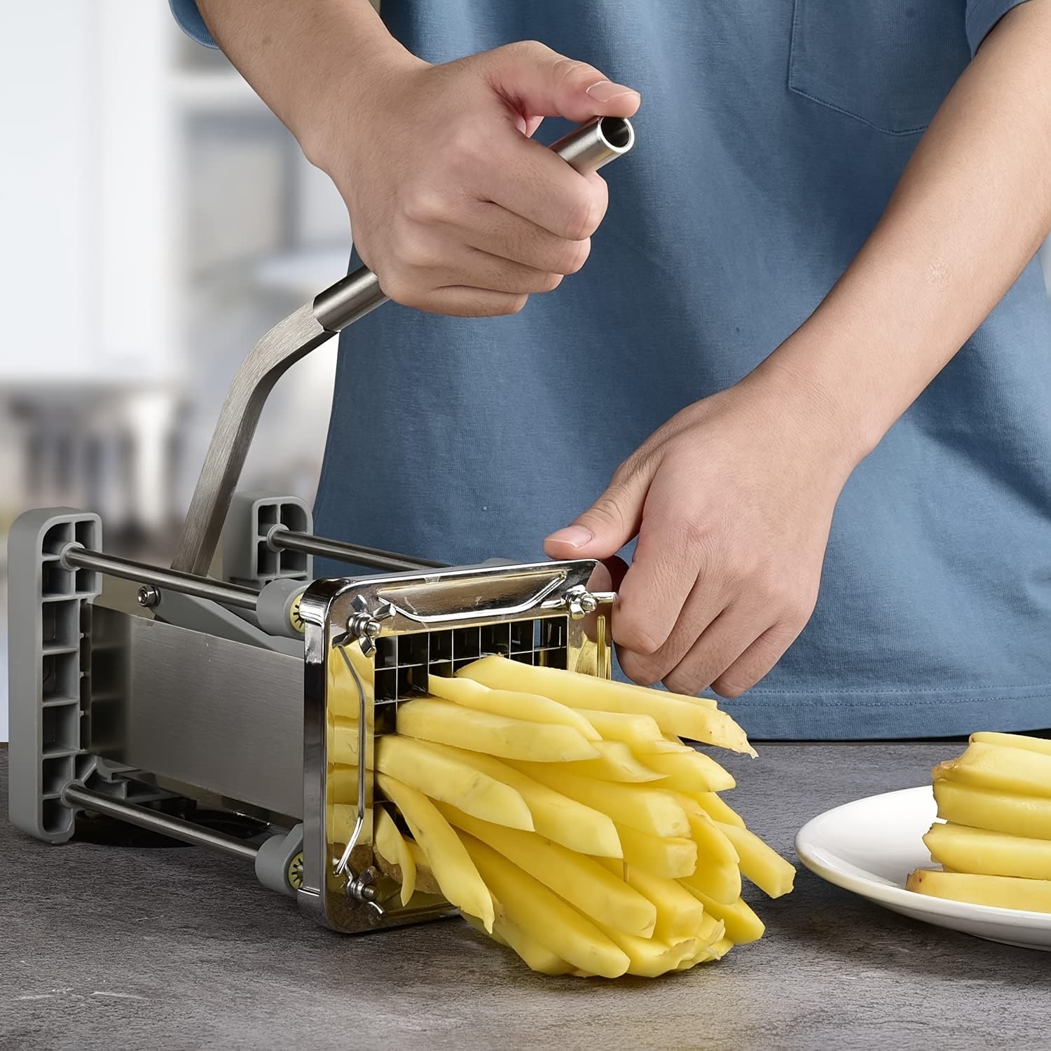 1pc, Stainless Steel Fruit Cutter,French Fry Cutter, Potato Slicer, Vegetable Chopper, Onion Chopper, Food Chopper, Kitchen Stuff, Kitchen Gadgets