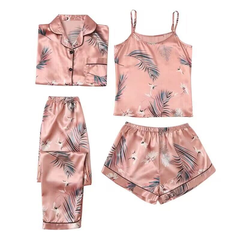 Women's suspender style home clothing fashionable pajamas, thin four piece set, versatile all year round
