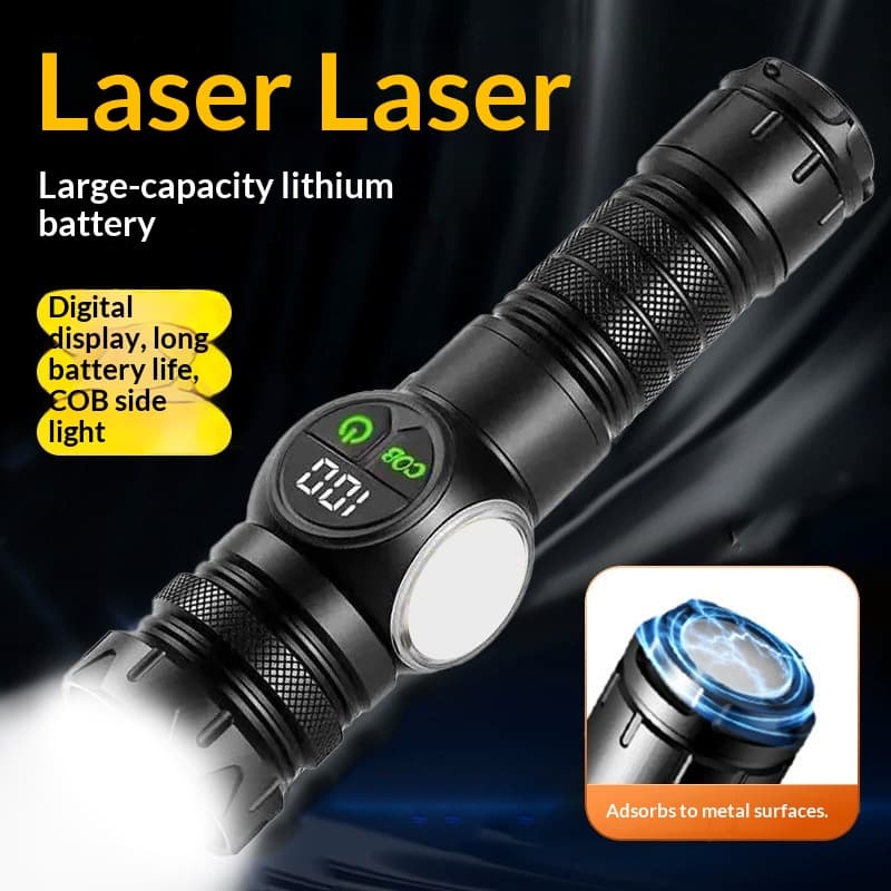Outdoor Rechargeable Smart Digital Display Flashlight Portable Laser Emergency Ultra-long Magnetic Battery Life COB Side