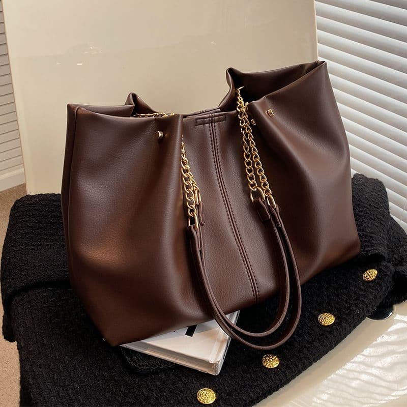 2024 New Soft Texture Women's Fashion Casual Chain Single Shoulder Large Capacity Commuter Tote Bag Trendy