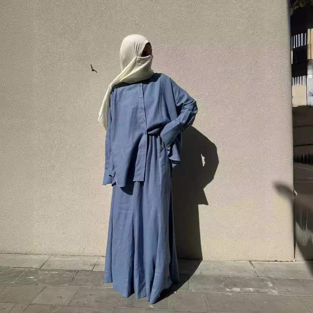 Women's Clothing Women's Muslim Women's Clothing Set Loose Long sleeved Shirt Skirt Casual Set