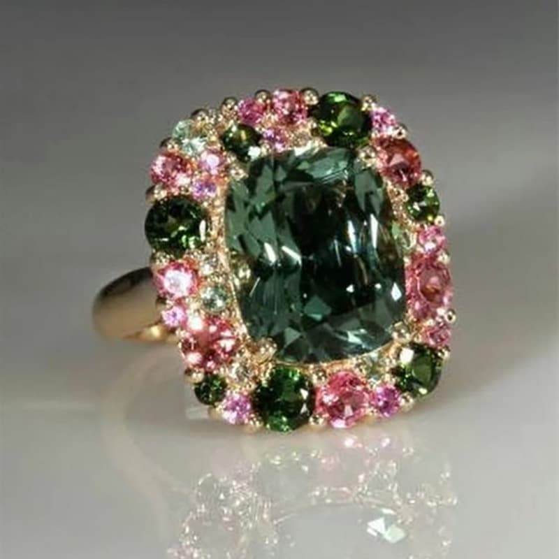 Luxury On The Run Forest Princess, Emerald Square Elegant Ring, Secret Garden Vintage Ring