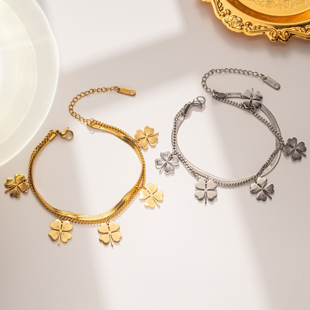 Trendy Four Leaf Clover Decoration Double-layer Fashionable Titanium Steel For Women's Cool And Versatile High-end