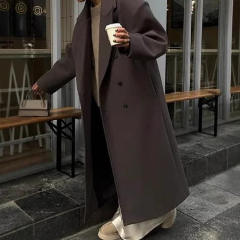 Women's Clothing Elegant Long Wool Coat For Women - Double Breasted Trench Coat With Loose Fit, Warm Winter Overcoat For Office & Daily Wear