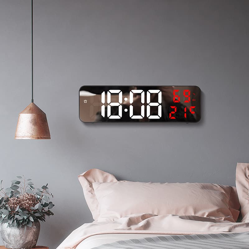 Wall Clocks Electronic Mirror Large Screen Digital LED Wall Clock Plug In Version