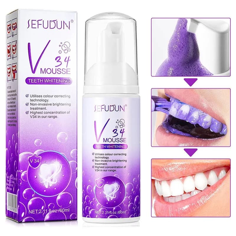 V34 Whitening Fresh Breath Purple Toothpaste Effective Remove Stain Reduce Yellow Oral Hygiene Clean Professional Dental