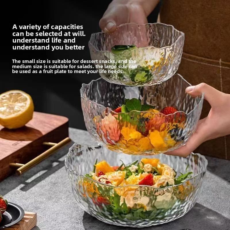 Japanese Hammered Tea Wash Transparent Gold Rim Glass Household Fruit Vegetable Irregular Salad Bowl Set