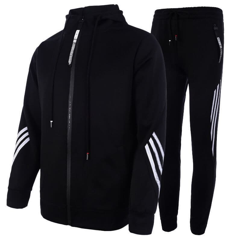 Men's Clothing Men's Casual Sports Hooded Suit Zipper Three Bars Sweater Trousers